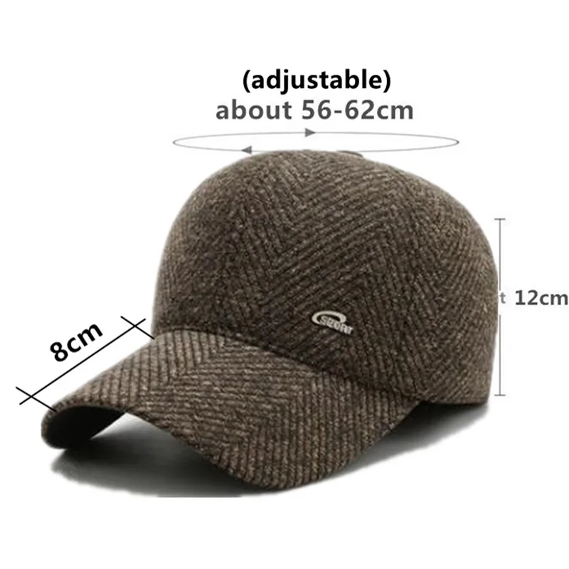 Men\'s Winter Hat Middle-aged Warm Ear Protection Thickened Baseball Caps Adjustable Size Men Earmuffs Hats Casual Sports Cap