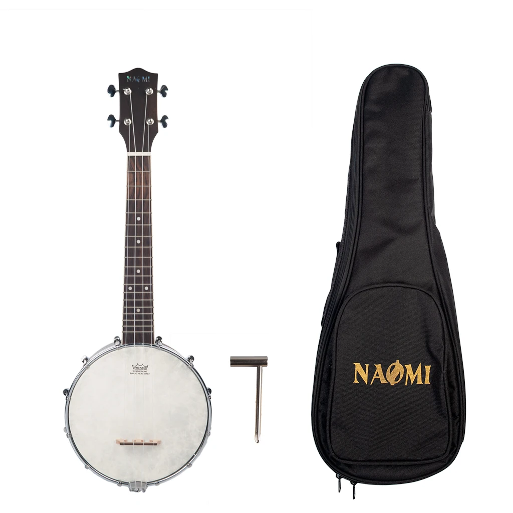 NAOMI 23 Inch Banjo 18 Frets Concert Scale 4 String Banjolele Satin Vintage Mahogany Chrome-Plated Hardware w/Carrying Bag