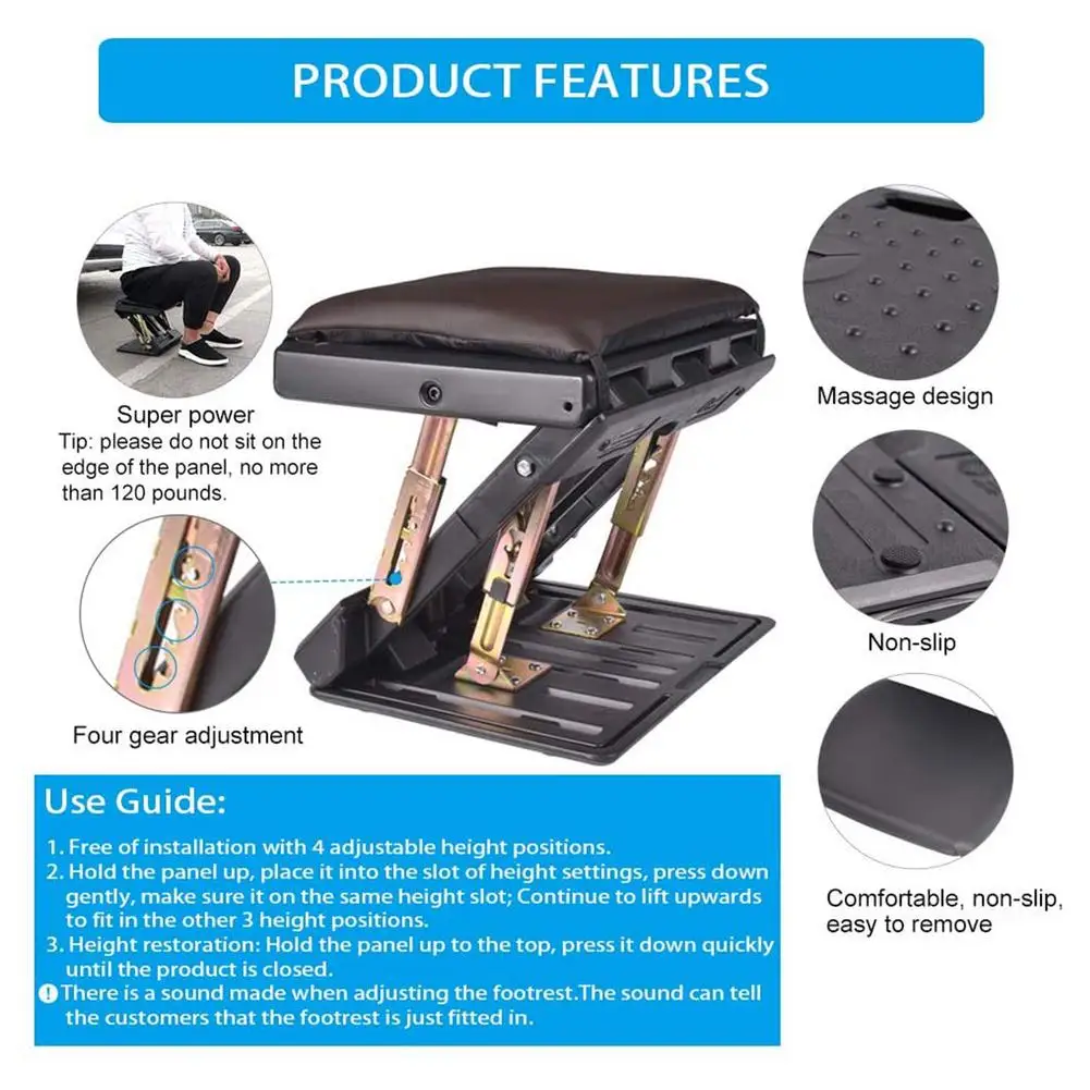 Adjustable Footrest With Removable Soft FootRest Pad Foldable Ottomans Angle Height Adjustable Stool For Car Travel Office