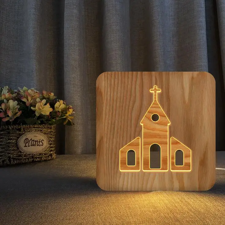 USB 3D LED Wood Night Light jesu cross christiana 3D Illusion Luminaria Lamp Gifts For christian religious catholicism orthodox