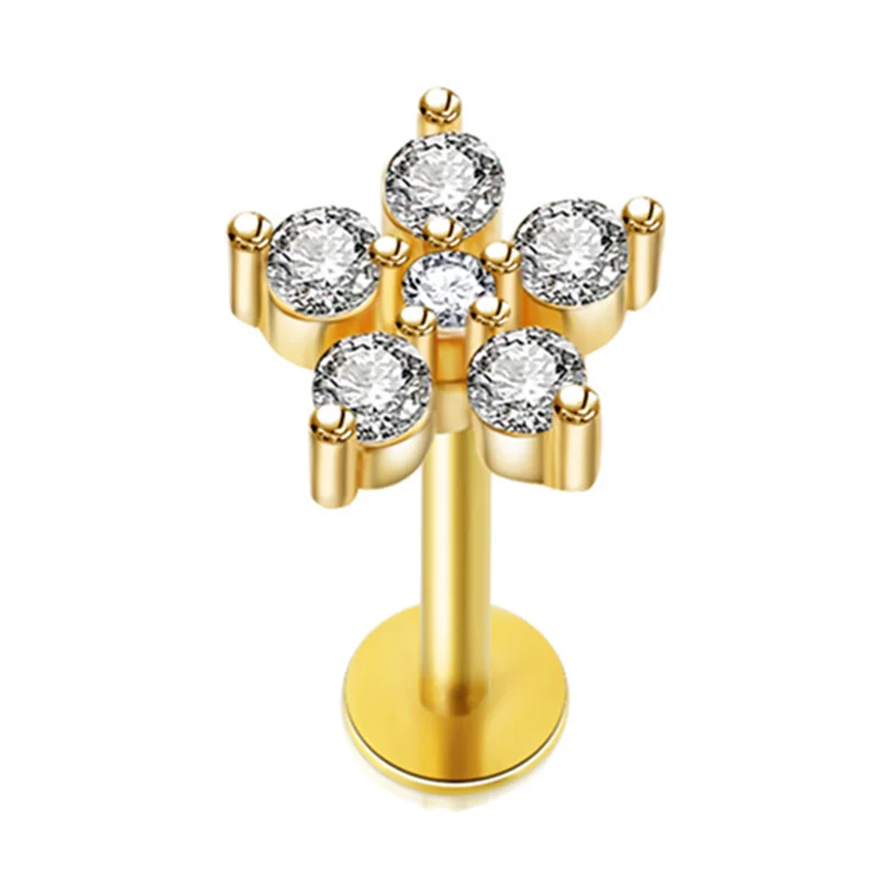 Crystal Flower Tragus Piercing Earring, Flat 16G
