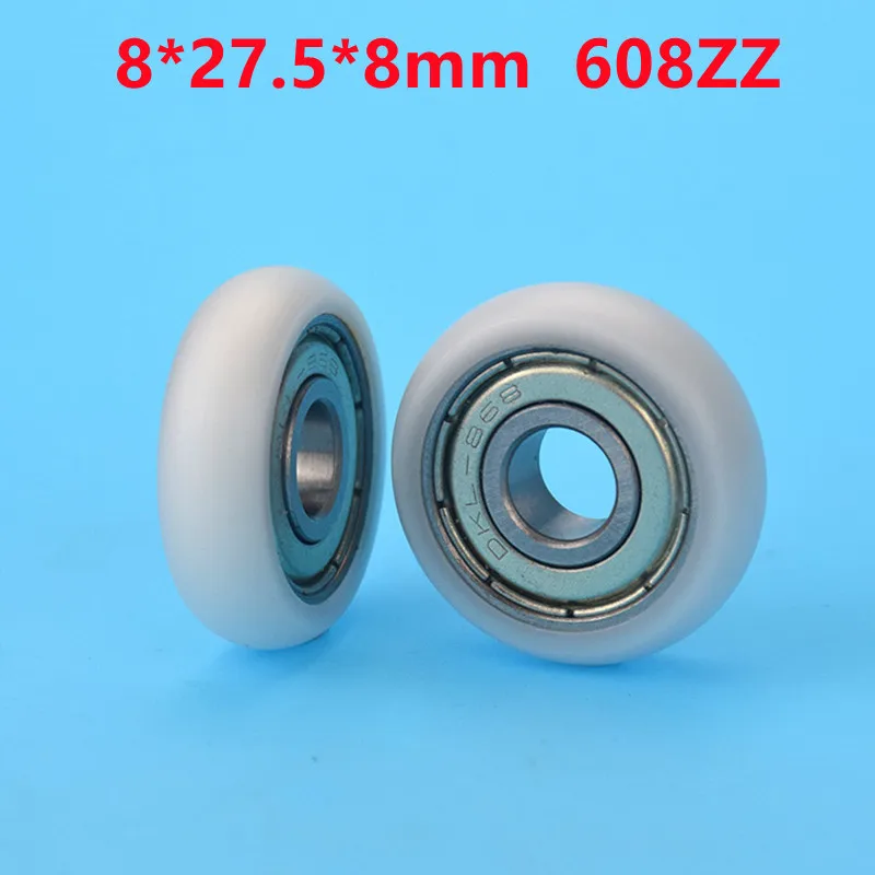 

20pcs/100pcs 8*27.5*8mm 608ZZ Bearing Coated Plastic Pulley POM Shell Spherical Radian Radius 2.5mm Door Window Drawer Roller