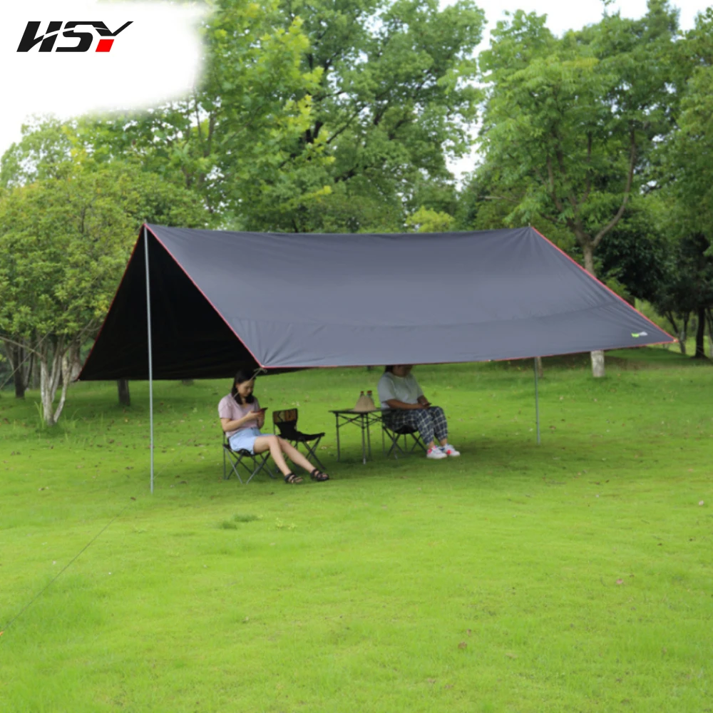 

Without Poles! 6x4.4m Black Tarp Ultralight Outdoor Camping Survival Sun Shelter Awning Black Coating Pergola Tent