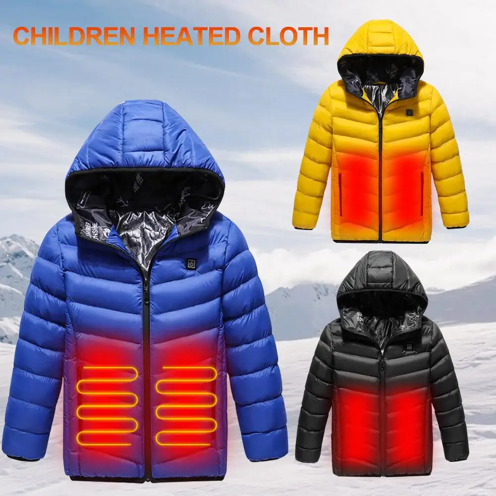 Winter Electric Heated Vest Jackets Children's USB Electric Heating Hooded Cotton Camping Hiking Hunting Thermal Warmer Jacket