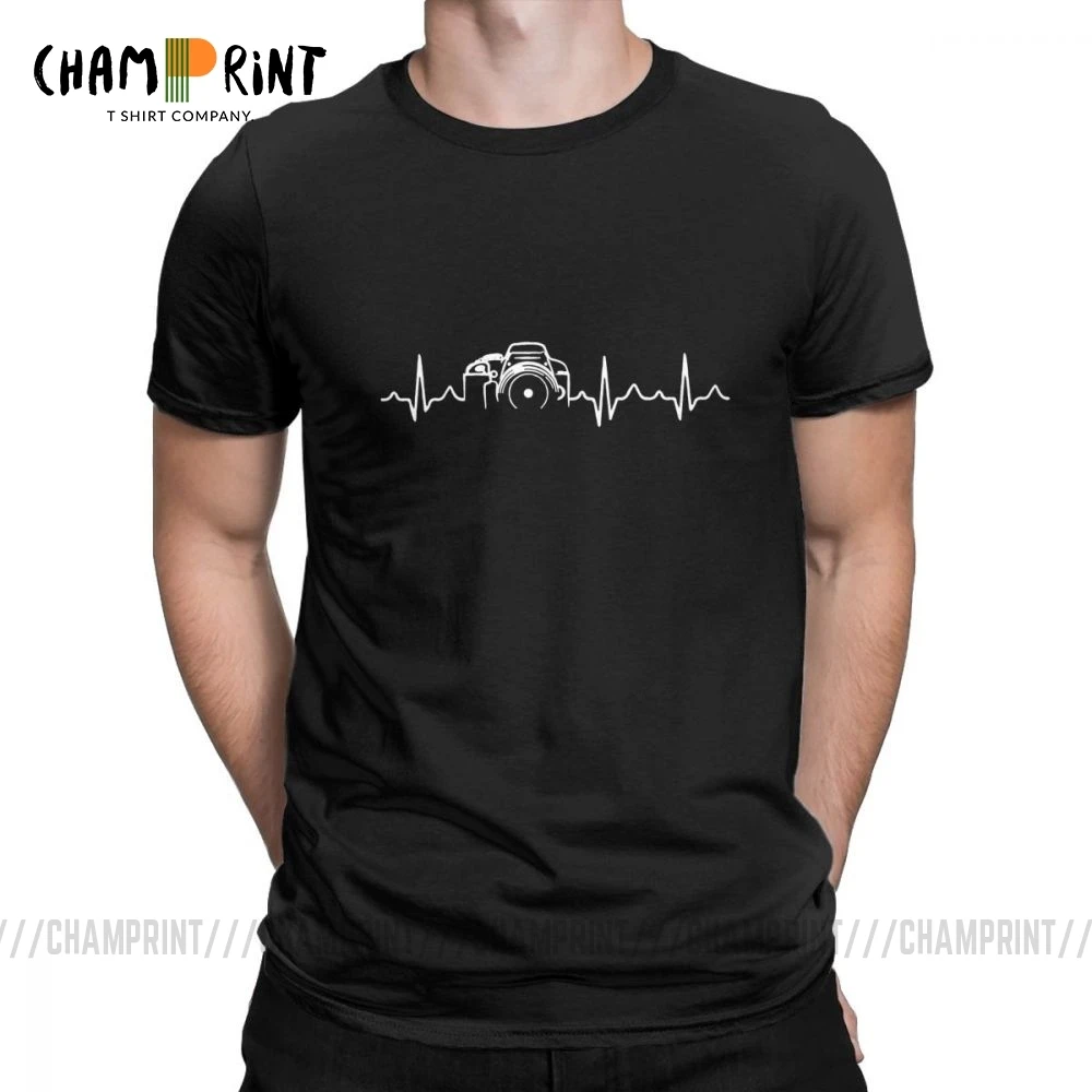 Heartbeat Of Camera T Shirts for Men Cotton Casual T-Shirts Crew Neck Photographer Tee Shirt Short Sleeve Tops Graphic Printed