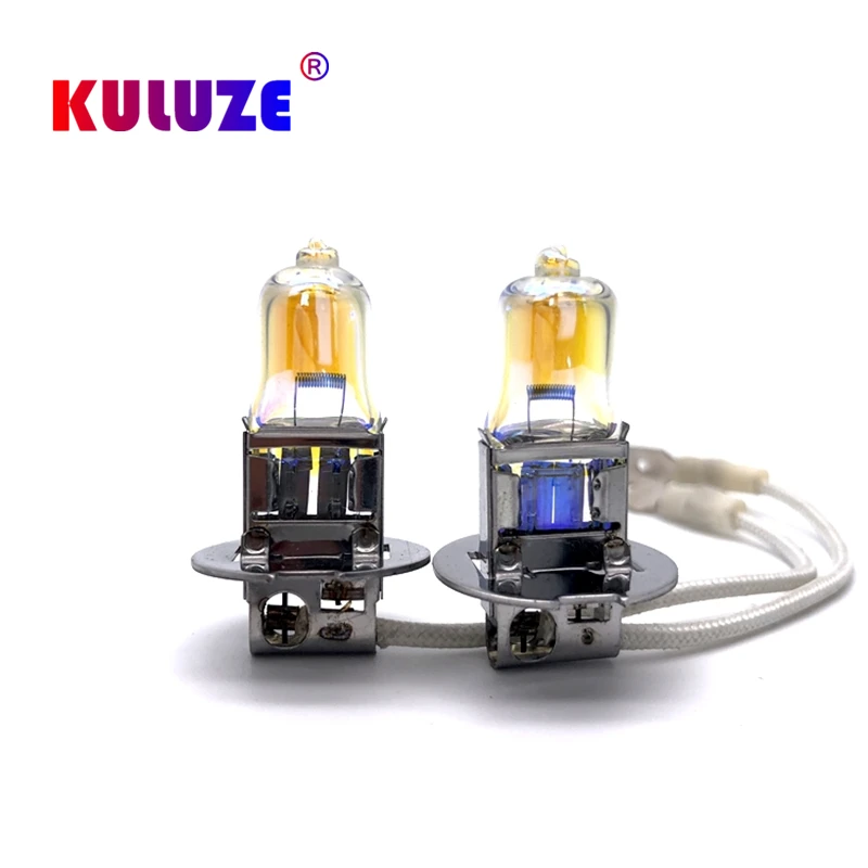 KULUZE 2 Pcs H3 12V55W Headlamp 2300K Pk22s Halogen Lamp Replace Upgrade Super Yellow Rain And Fog Proof Light Car Bulbs