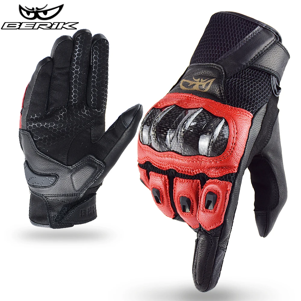 BERIK Four Seasons Men's Gloves Leather Retro Motorcycle Gloves Touch Screen Winter Moto Gloves Riding Motorcycle Accessories