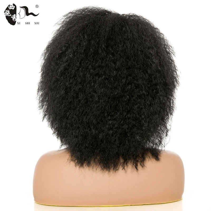 Short Fluffy Yaki Straight Afro Kinky Curl Synthetic Wigs For Black Women African Natural Color Cosplay Hair Wigs XISHIXIU HAIR