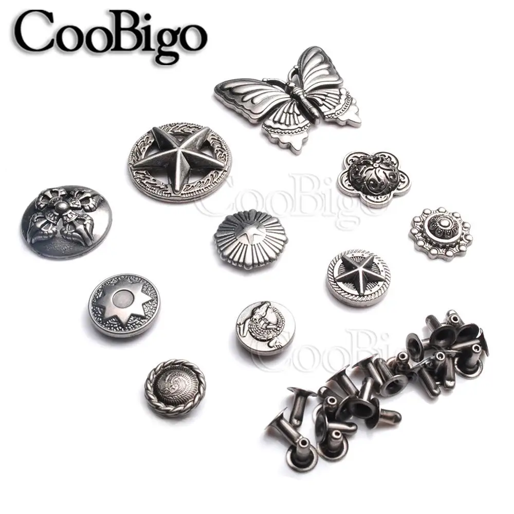 10 Sets Metal Stud Rivet Spikes Punk Rock Riveter Studs for Bag Garment Leather Shoe Pet Collar DIY Craft Part Butterfly Flower