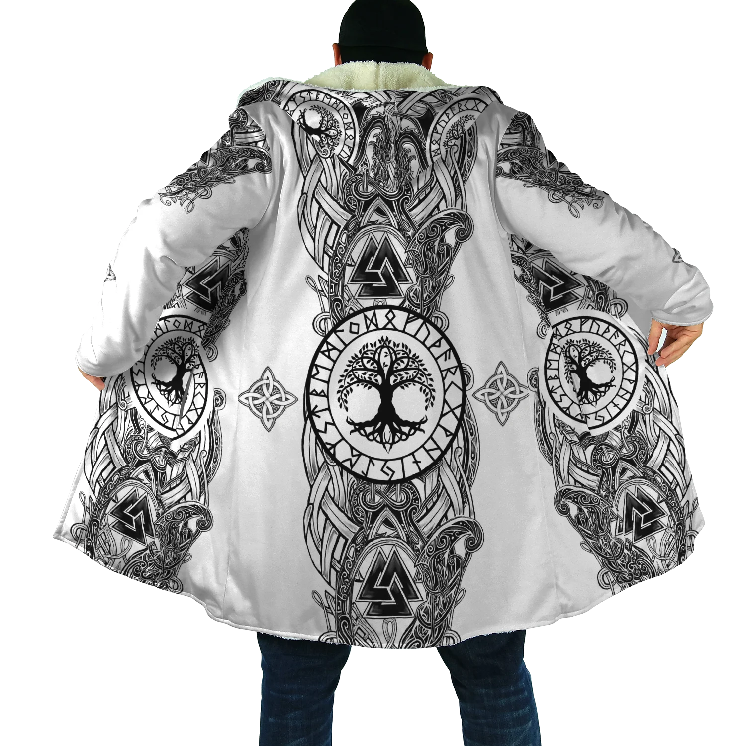 

2023 Winter Fashion Mens Cloak Odin Raven Tattoo 3D Printing Fleece Hooded cloak Unisex Casual Thick Warm Cape coat PJ-01