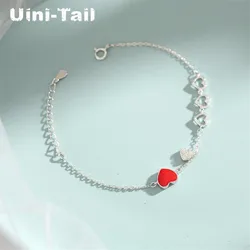 Uini-Tail hot new 925 Tibetan silver simple red heart-shaped micro-inlaid bracelet fashion tide flow high-quality jewelry ED591