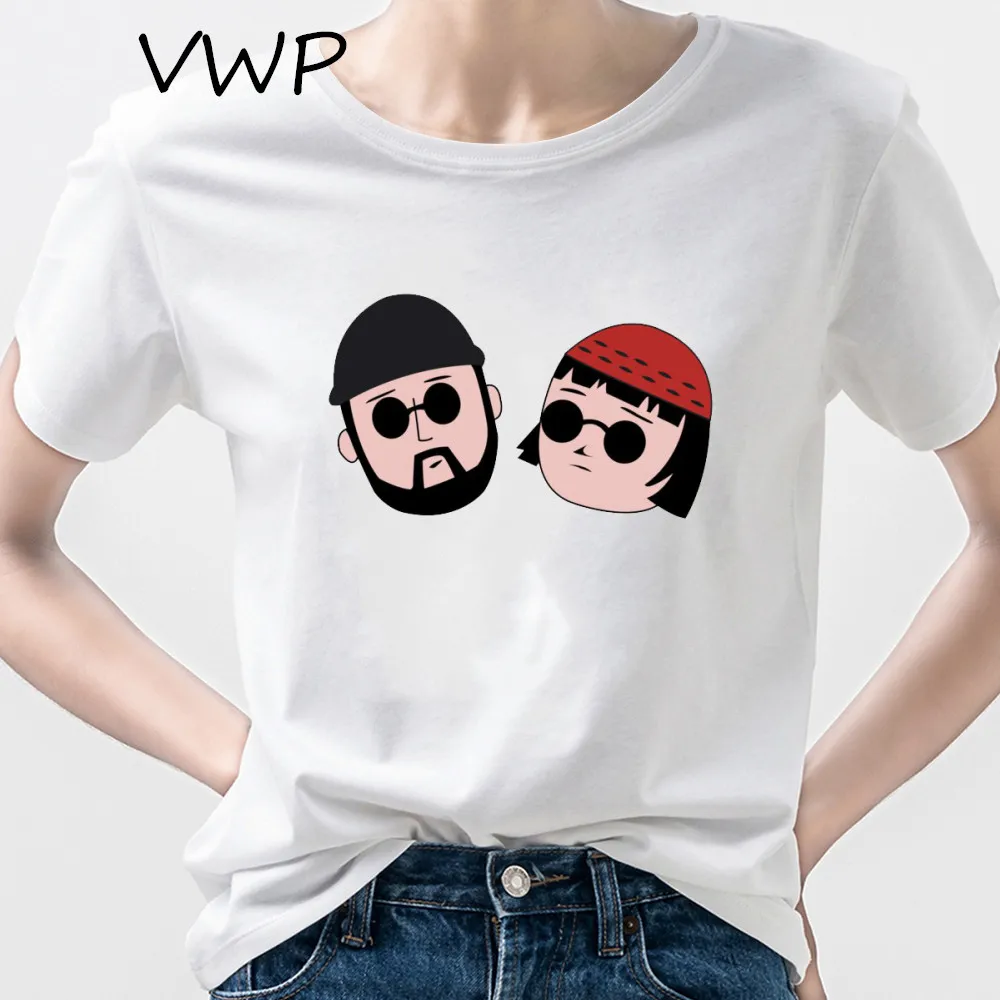 Funny Cartoon Print Leon The Professional T Shirt Women Movie Tshirt Women Graphic Black Tees Female T-shirt Fashion Woman Tops