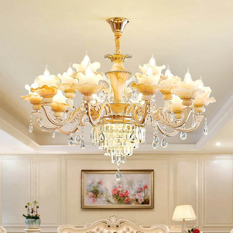 European Jade Crystal Chandeliers LED Light American Crystal Chandelier Lights Fixture Home Indoor Lighting 3 Color Dimmable