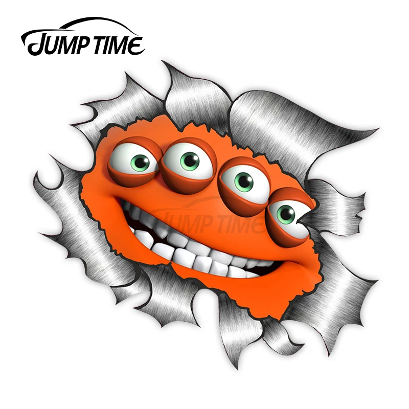 Jump Time Ripped Torn Metal Design With Funny Orange Monster Motif External Vinyl Car Sticker  for Windows Bumper