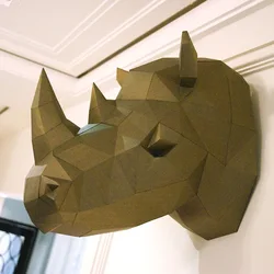 3D Paper Model Rhinoceros Rhino Head papercraft animal home decor wall decoration Puzzles Educational DIY Toys Gift for Children