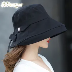 Panama 2022 Summer Black Bow Bucket Hat Women Fashion Korea Bob Cotton gorro pescador mujer Sun Hat Fishing Cap Chapeu Pescador