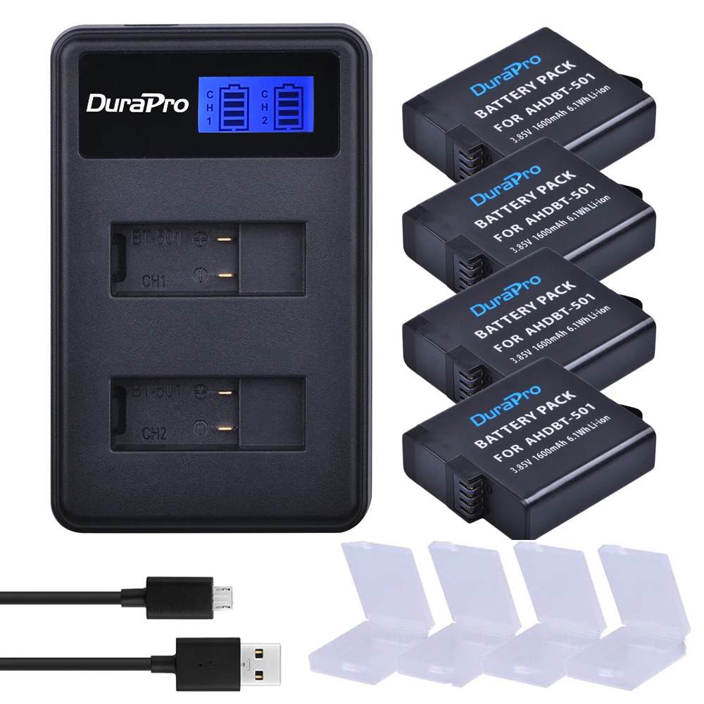 

AHDBT-501 Battery for Gopro Hero 5 6 Camera Battery Pack+ LCD USB Dual Charger for Gopro Hero 5 Hero5 Go pro 6 Camera