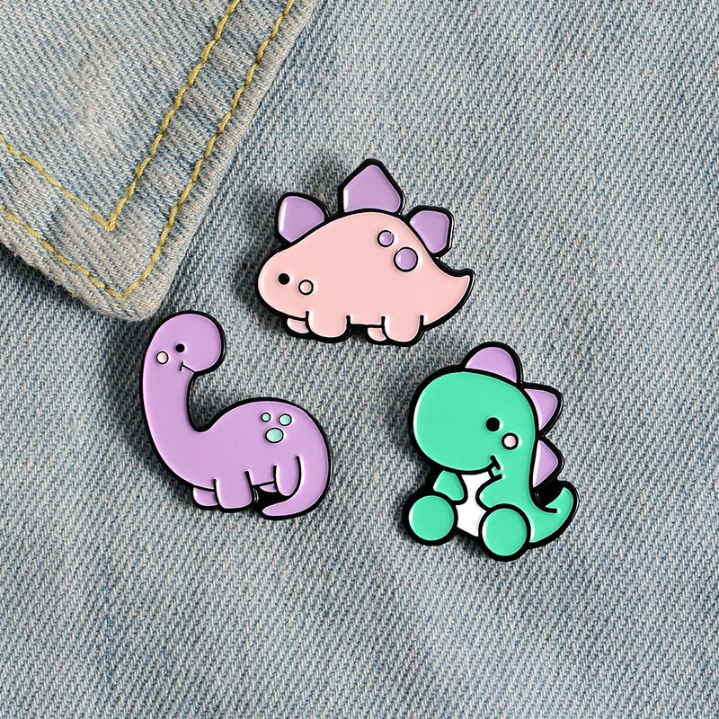 Fun Kawaii Dinosaurs Enamel Pins Green Purple Pink Dinosaur Cartoon Animal Bagdes Bag Clothes Jewelry Brooches for Fans Friends