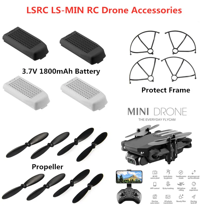 LSRC LS-MIN RC Drone Spare Parts 3.7V 650Mah Battery Propeller LS-MIN RC Drone Accessories LS-MIN Battery Blades Protect Frame