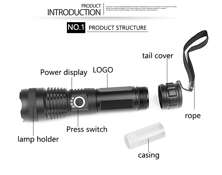 Most Powerful LED Flashlight USB Rechargeable Torch XHP50 Waterproof 5 Modes Zoomable 26650 18650 Battery Camping Hunting