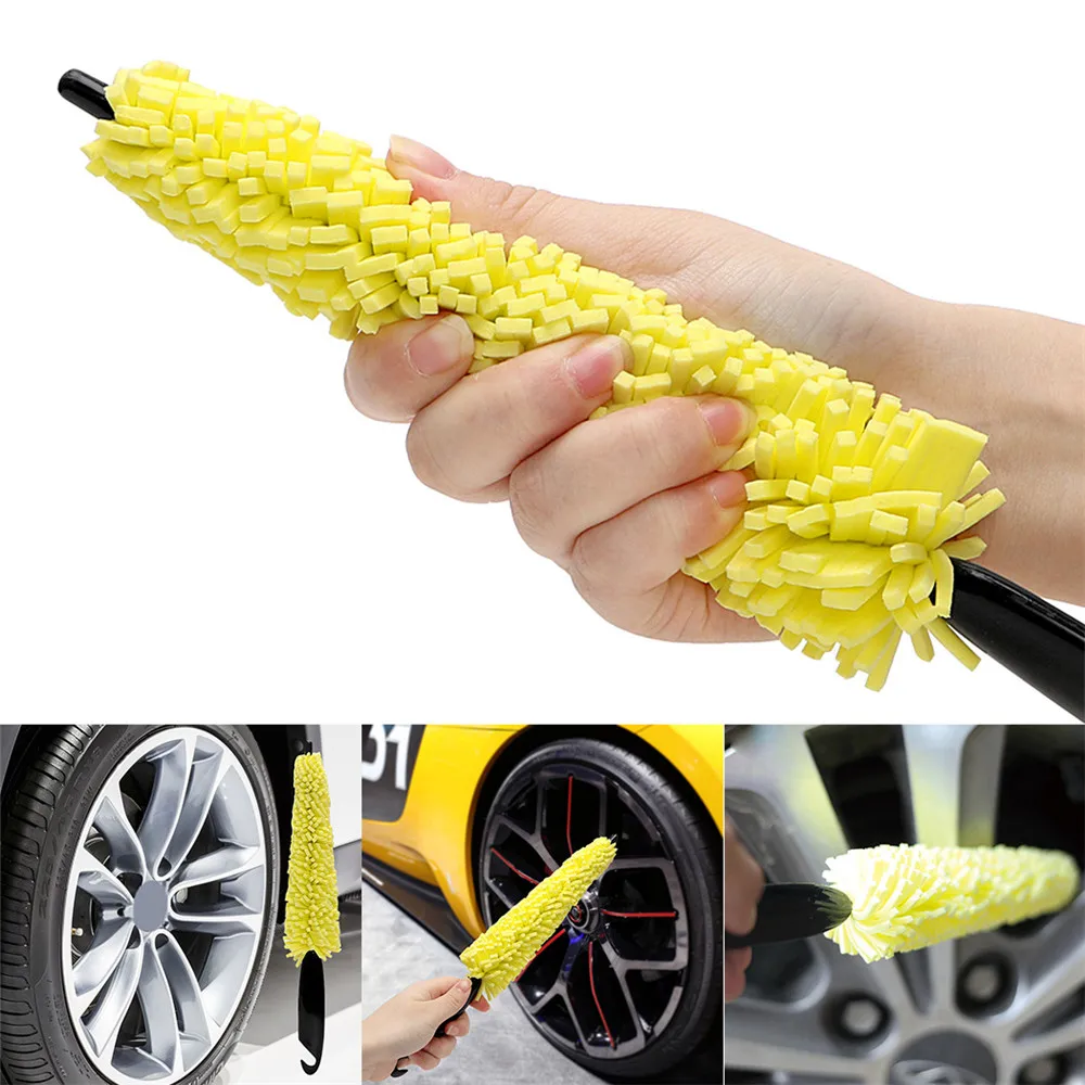 Escova de roda de microfibra portátil para lavagem de carro Escova do pneu, Auto limpeza, Punho de plástico, Car Wash Detailing Tools