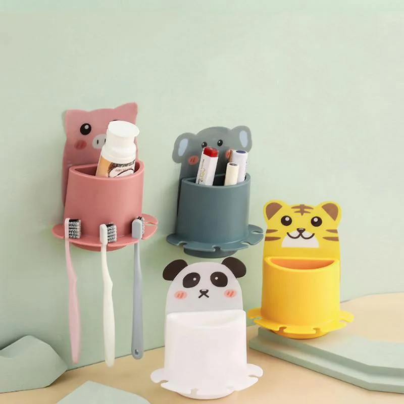 

Children Toothbrush Storage HolderToothpaste Holder Wall Suction Sucker Cartoon Bathroom Accessories Sets Toothbrush Rack