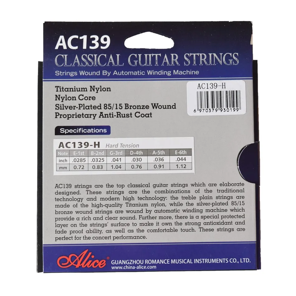 Alice AC139 Classical Guitar Strings  Titanium Nylon Light Strings Silver Plated Phosphor Bronze Classical Strings Sound Mellow