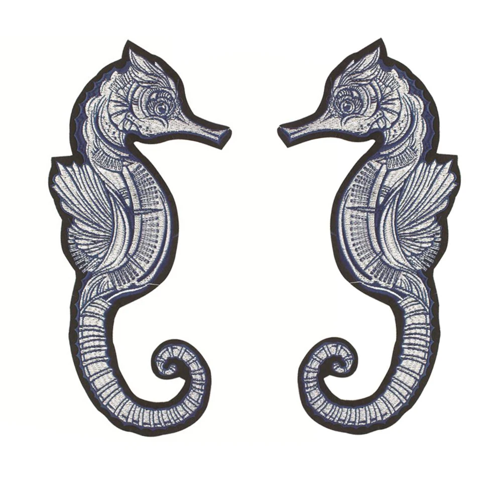 Large Seahorse Seashell Embroidered Applique Patches Iron on Crafts DIY Jacket Jeans Hat Accessories 1set P1996