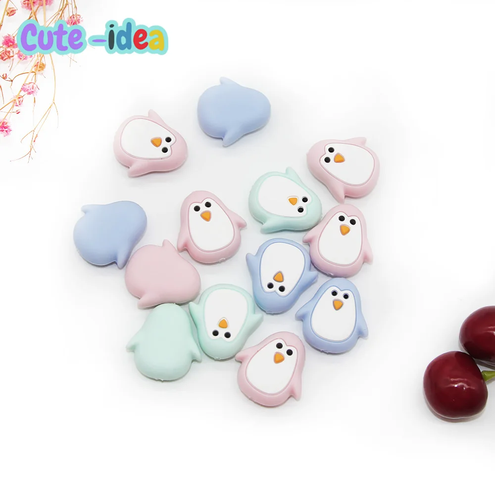 

Cute-Idea 10PCs Penguin Silicone Beads Teether Pacifier Chain Pendants BPA Free Chewable Teething Soft Baby Product Food Grade