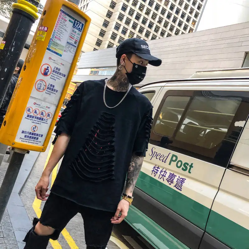 Hip Hop T-shirts Men Harajuku Oversized Tops Tee Japan Tshirt Streetwear Casual High Street T Shirts Black Punk T Shirts Boy