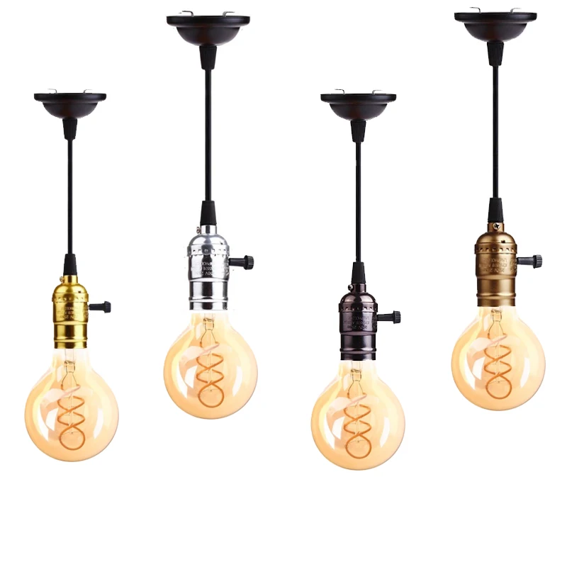 Nordic Retro Pendant Lights Aluminum Shell Edison Screw Bulb Lamp Base E26 E27 Minimalist Room Light Vintage Metal Hanging Lamps