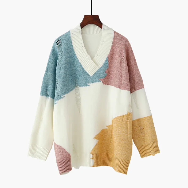 Ladies Sweater Spring 2021 New Best-selling High-quality Knit Sweater Autumn and Winter Lazy Fashion Trend V-neck Pullover