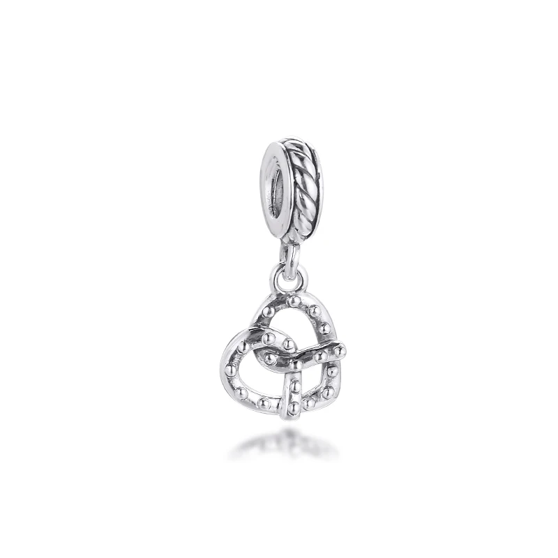 Summer Ocean Pretzel Heart Dangle Charm 100% Sterling Silver Jewelry Fits Original European Bracelets & Necklace Woman DIY Beads