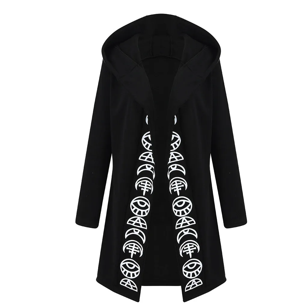 Gothic Punk Black Long Women Hoodies Sweatshirts 2021 Autumn Moon Print Long Sleeve Hoodie Women Loose Coat Hooded Sweatshirt