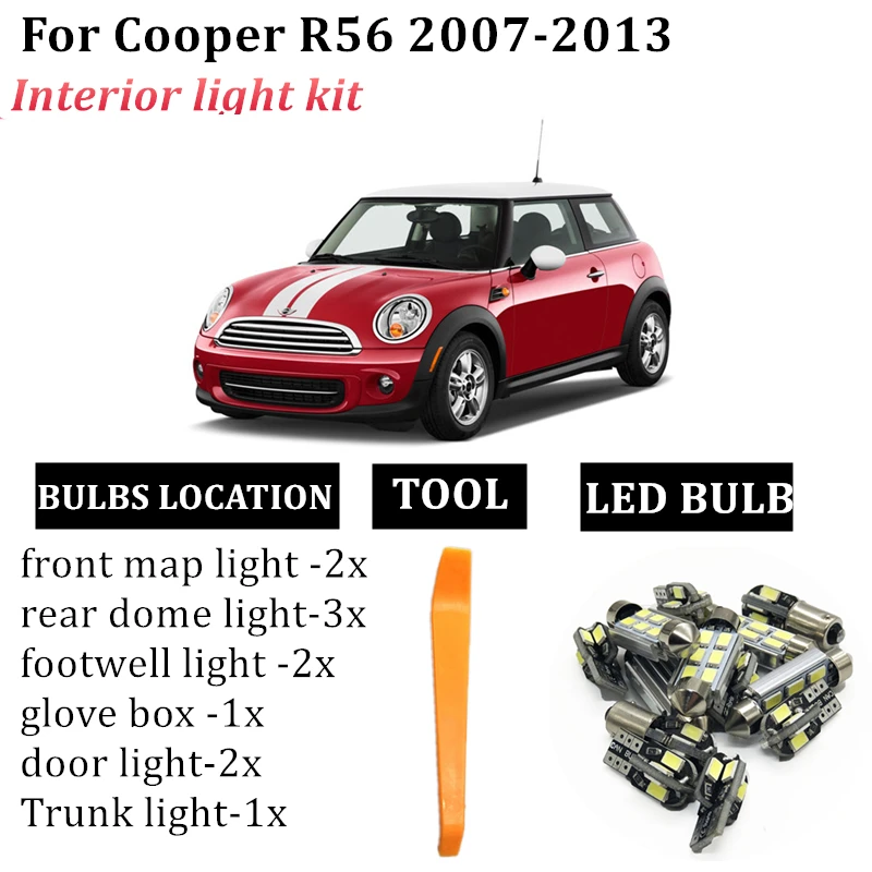 

11x Error Free interior LED bulb map dome light Kit For Mini cooper R56 2007-2013 accessories canbus error free led bulb