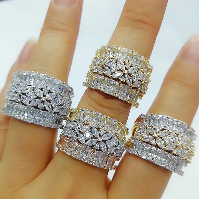 BrideTalk Luxury Geometry Bold Statement Rings for Women Bridal Engagement Wedding Jewelry Cubic Zirconia CZ Accessories Rings