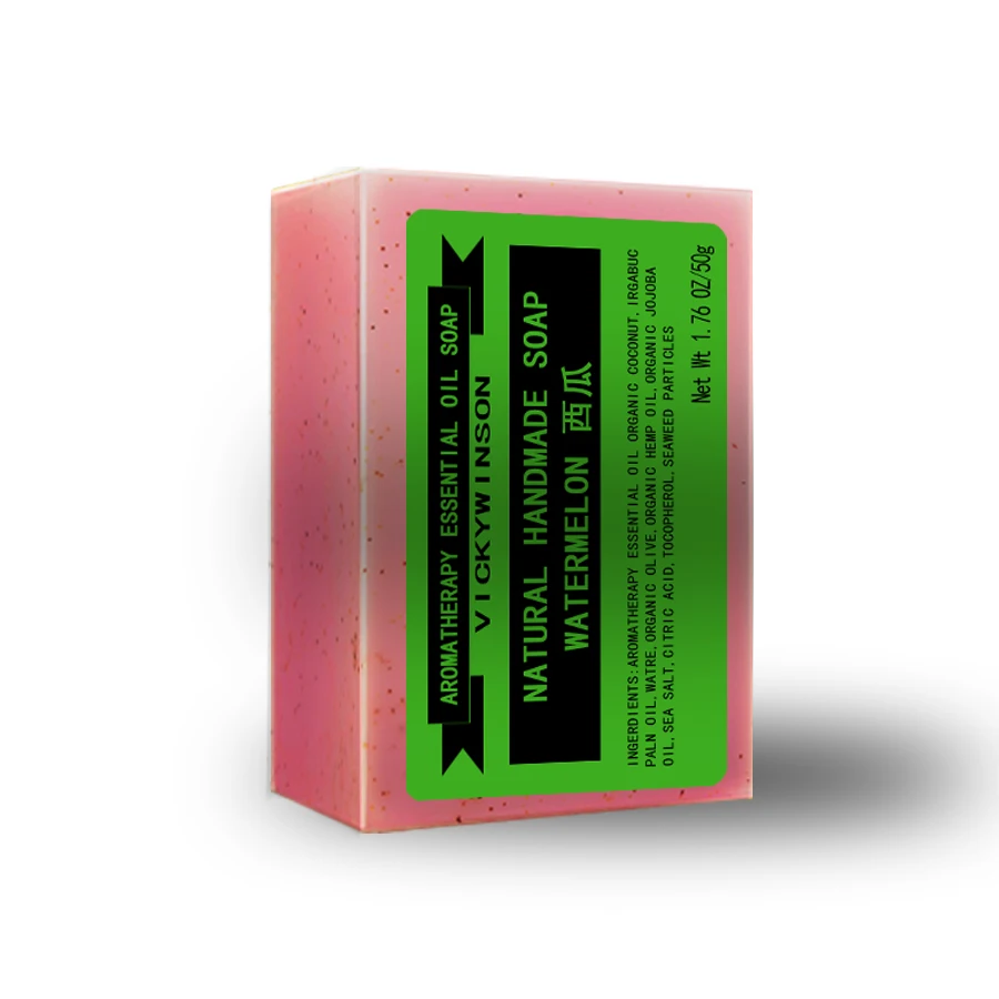 Watermelon aromatherapy scrub soap 50g Cold Pressed All Natural Scented Bar Soap for Hands Face and Body, Gentle Sensitive skin