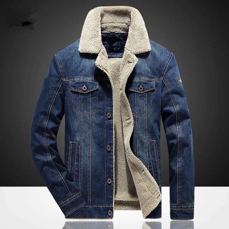 

New Winter Men Denim Fleece Jacket Fashion Casual Jeans Jacket Warm Thick Cowboy Coat Male Fur Collar Bomber Coats Outwear 6XL