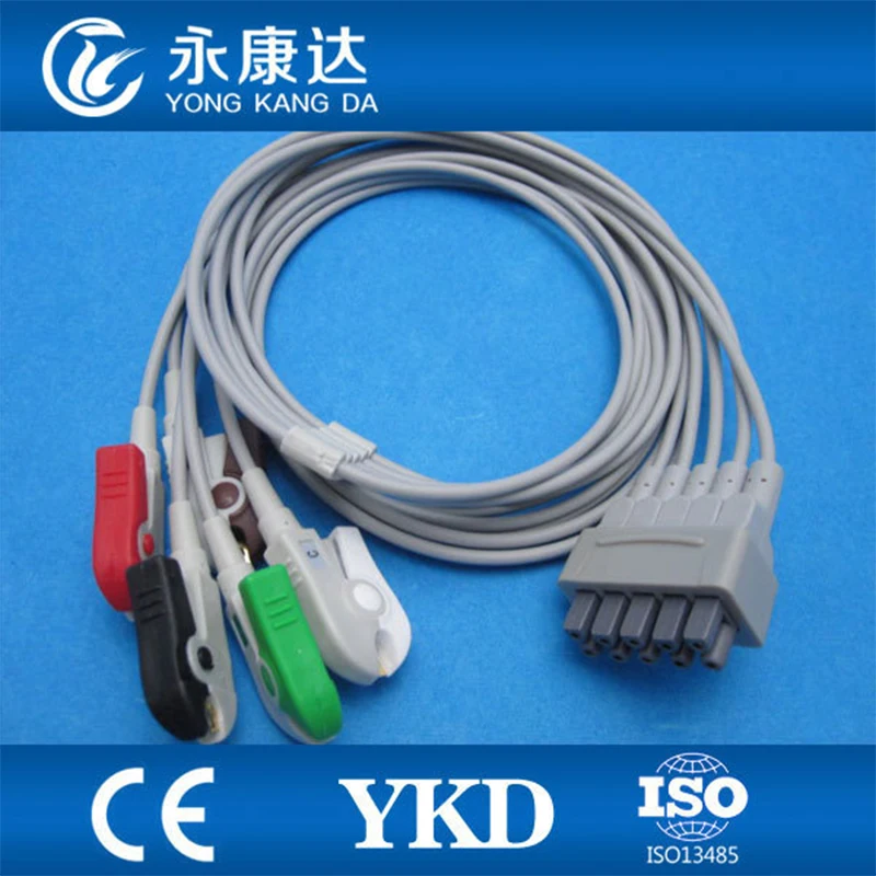 GE-marqutte 5-lead ECG patient monitor cable and leadwires for AHA clip with CE&ISO13485,medical TPU,free shipping