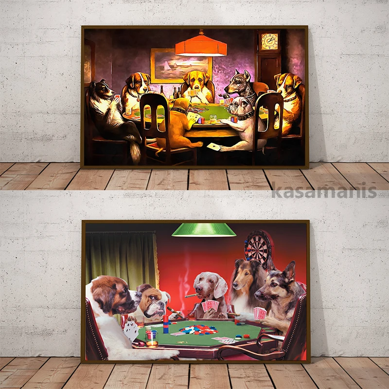 Dogs Playing Poker Funny Poster and Prints Wall Picture Cool Pet Dog Pug in Casino Art Canvas Painting Living Room Home Decor