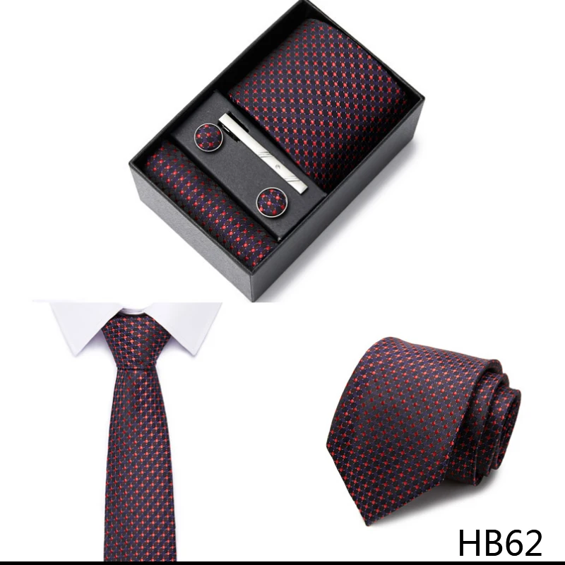 2023 neue Stil Hochzeit Geschenk Krawatte Für Männer Krawatte Box Anzug Zubehör Solide Blaue Krawatte Einstecktücher Manschettenknopf Set – Detail 24