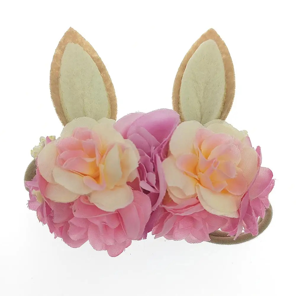 Lovely Baby Girls Easter Day Headband Rabbit Ear Newborn Photo Props Cute Elastic Flower Crown Hairbands Party Hair Accessories