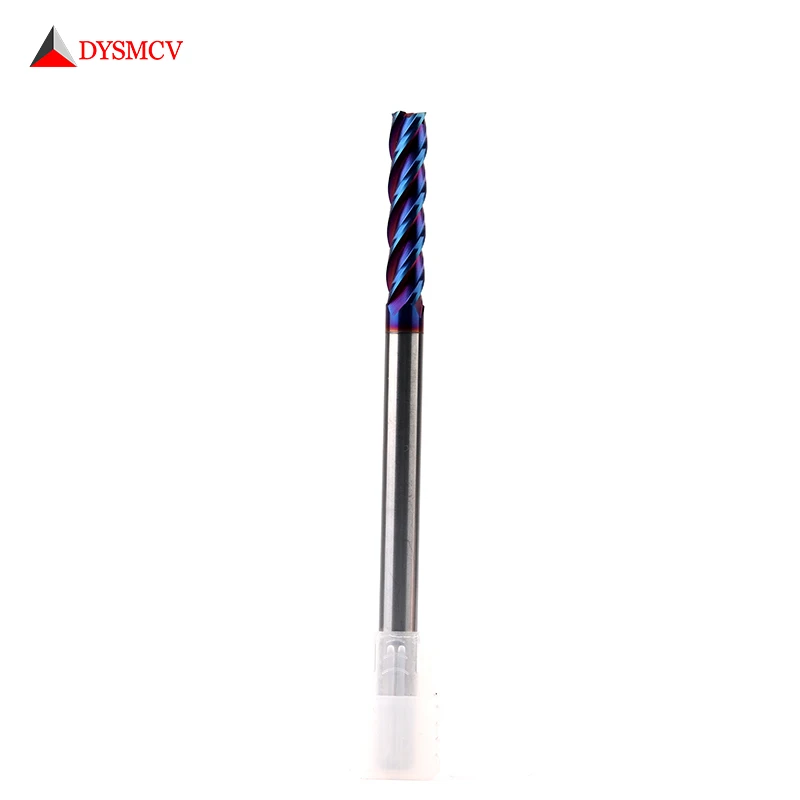 1PC HRC65  4mm End Mill  4 Flute D4*15*75 75mm Long Fattened End Mills Straight Slim Shank nACo-Blue Coated Milling Cutter