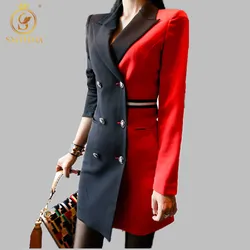 SMTHMA HIGH QUALITY New Fashion 2022 Runway Designer Dress Women's Long Sleeve Double Breasted Notched Collar Patchwork Dress