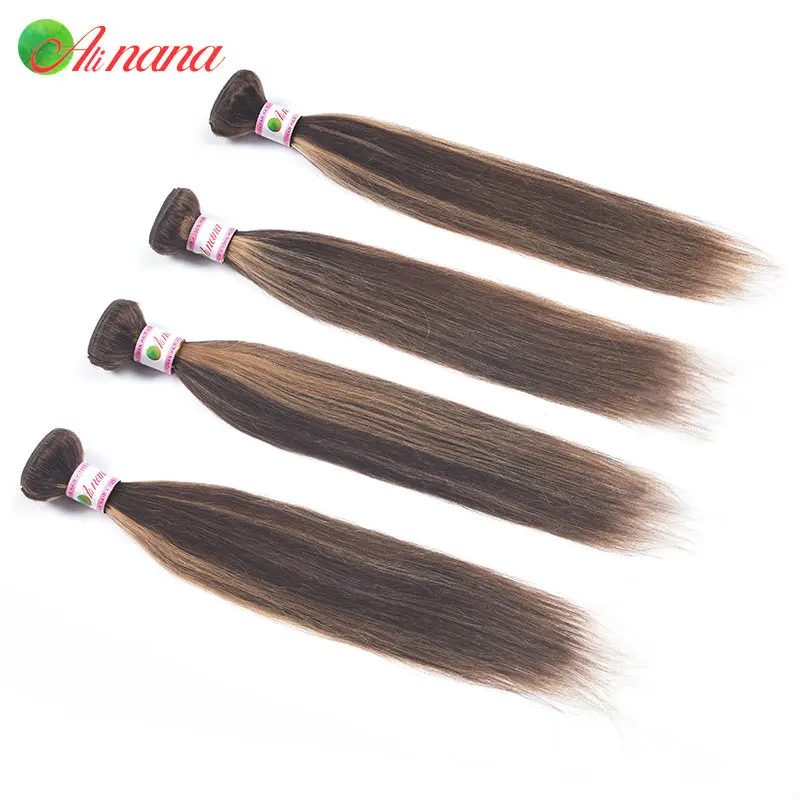 Alinana peruvian Bone STRAIGHT เส้นผมมนุษย์ bundles Ombre P4/30สีน้ำตาลพร้อมไฮไลต์สี Remy ผมสาน bundles 4ชิ้น/ล็อต