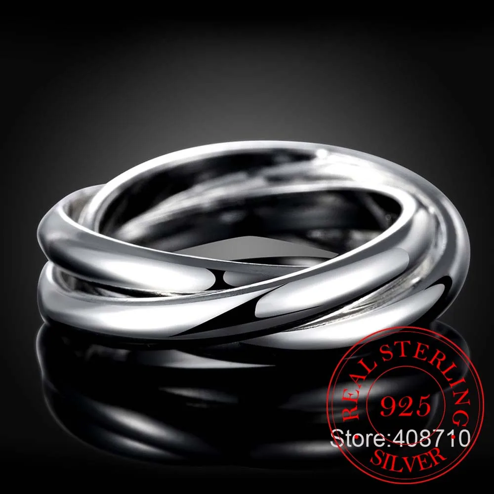 New Beautiful Fashion 925 Sterling Silver Jewelry Silver Ring Three Circles Anel De Prata Bijoux