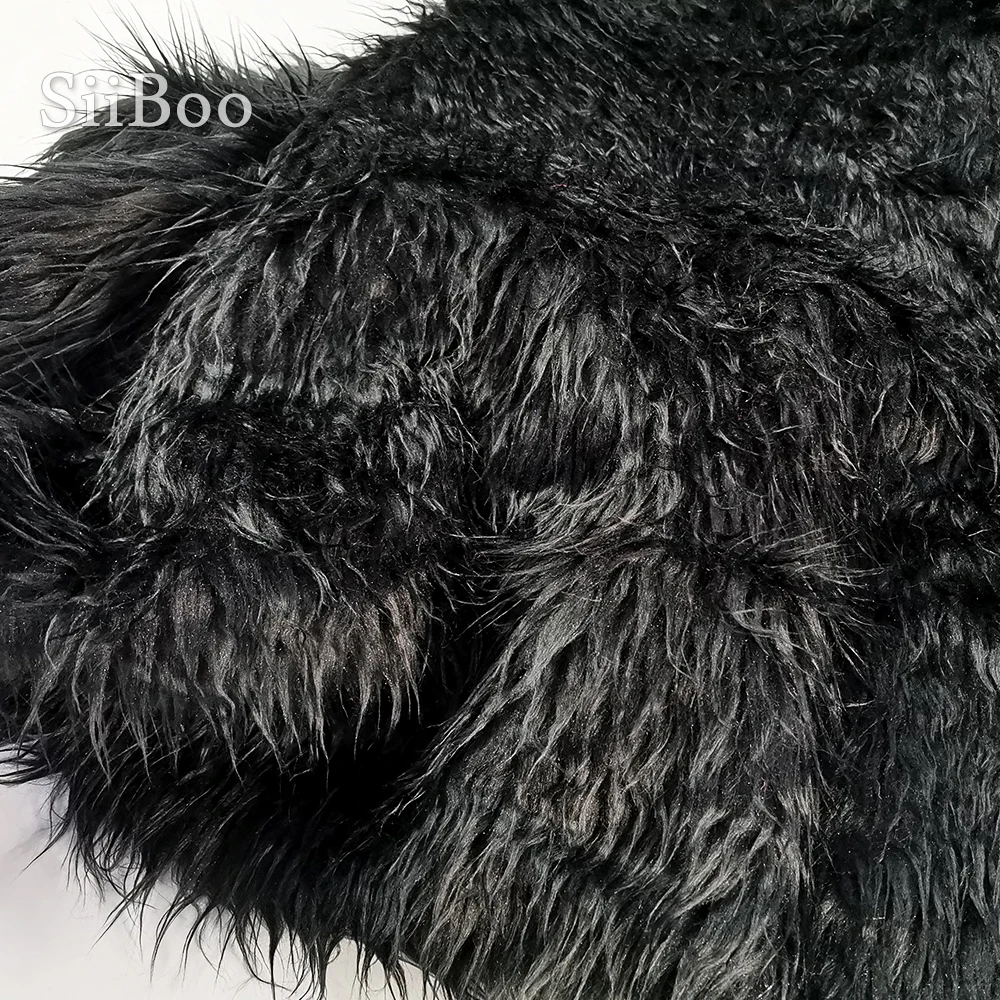 5cm Black long pile fluffy faux mongolian fur fabric newborn baby photography props fake tibet sheep fur tissu 150*50cm SP710