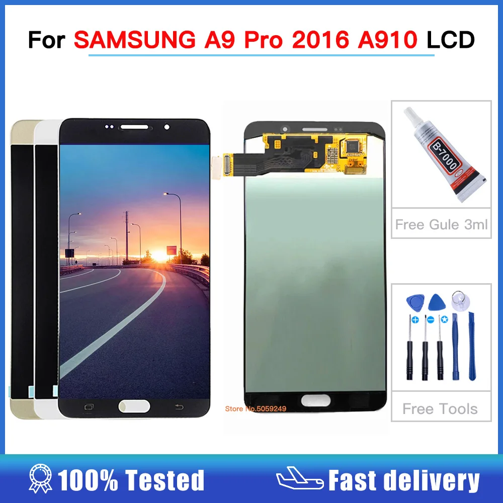 

AMOLED For SAMSUNG GALAXY A9100 A9 Pro A9 2016 A910F LCD Display Touch Screen Digitizer Assembly A910 LCD 6.0''