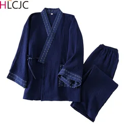 Men's Kimono Home Suits Long-sleeved Trousers Suits for Autumn and Spring Pijamas for Men Cotton Crepe Design Pajamas for Men