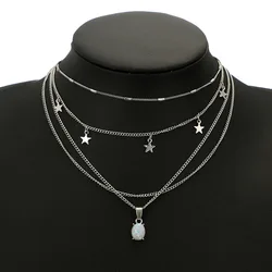 European And American Fashion Classic Beautiful Bohemian Simple Crystal Pentagram Geometric Oval Pendant Multilayer Necklace